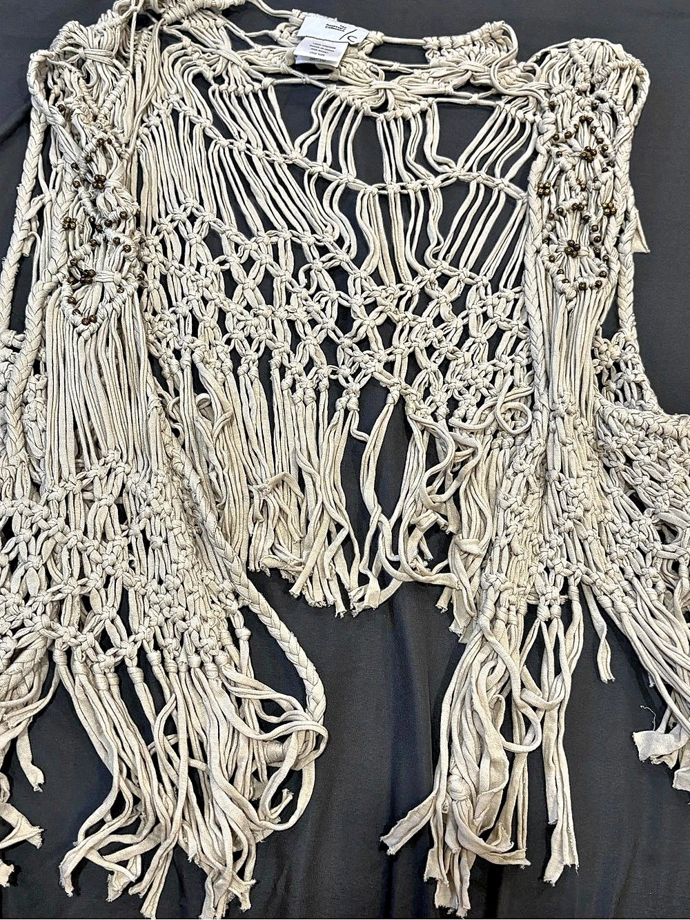 The Accessory Collective Macramé Fringe Vest in Cream